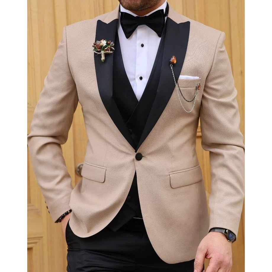 

Business Formal Men Suits Solid One-Button Blazer Pants Marriage Tuxedo Male 3 Piece Suit Men Terno Wedding Suit Slim Fit 2021