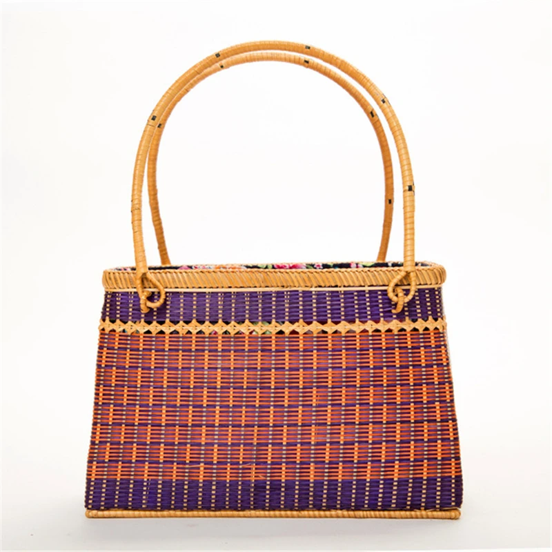 2020 Handmade Rattan woven handbag Vintage Retro Rattan Knitted Messenger Bag Lady Handbag shopping Tote natural baskets storage