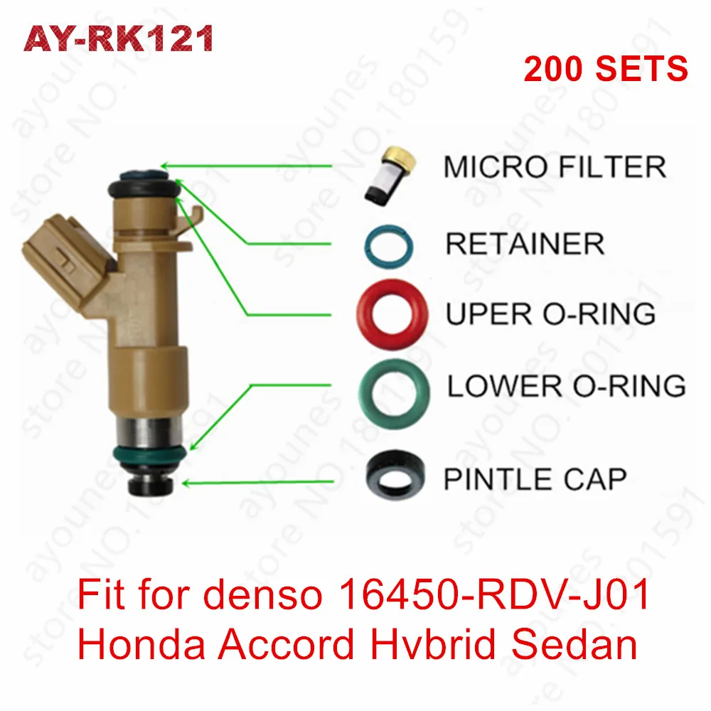 200 Sets For Honda Acura RDX RSX Accord Hybrid Fuel Injector Repair Kits Micro Filters Rubber Oring Seals