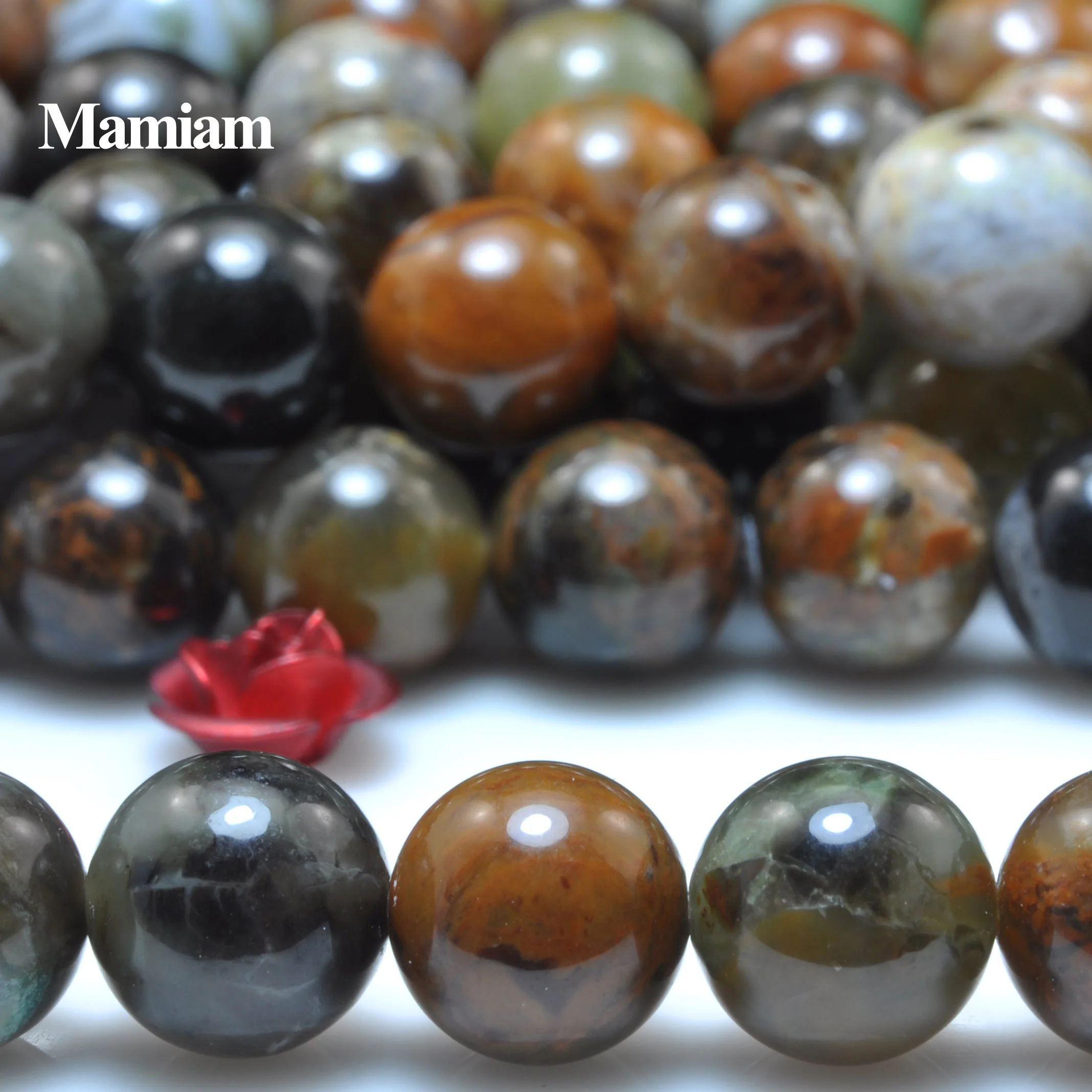 Mamiam Natural A Africa Green Opal Beads 8mm Smooth Loose Round Stone Diy Bracelet Necklace Jewelry Making Gemstone Gift Design