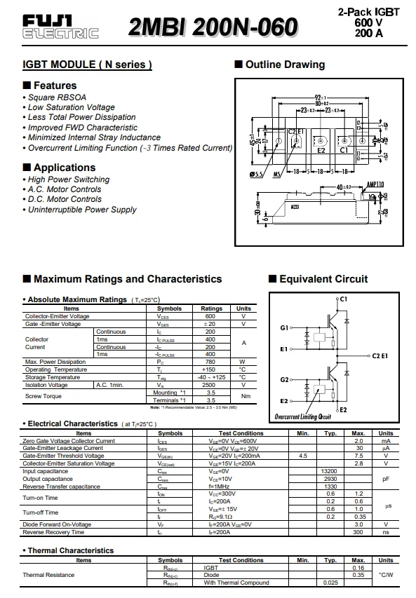 2MBI200N-060 2-Pack IGBT MODULE 2MBI150NC-120 2MBI300N-060 2MBI400N-060
