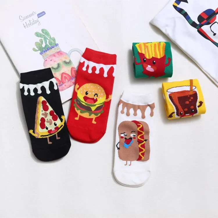 

Women Socks Happy Cute Socks Hamburgers French Fries Donut Coke Funny Kawaii Sock Short Ankle Woman Harajuku Sox Autumn Winter