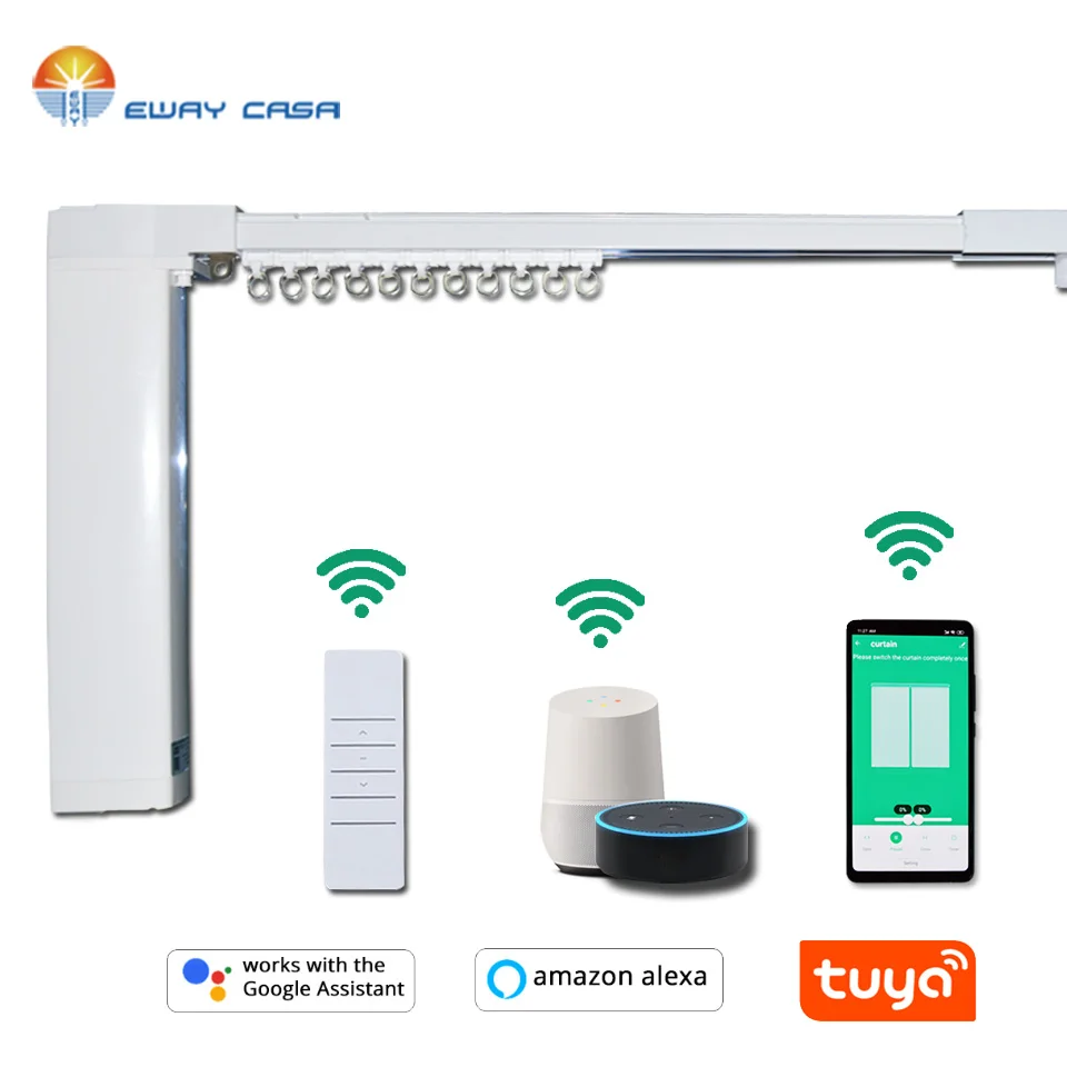 EWAY CASA  Alexa&Google Home Tuya WiFi Smart Curtain Track  Automatic Electric Curtain Rail Smart Home CM_DSTUYA_TRACK1.2N