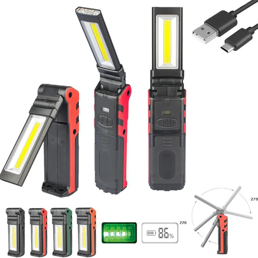 LED Work Light, COB Rechargeable Work Lights with Magnetic Base, Stepless Dimming LED Flashlight Inspection Light for Car Repair