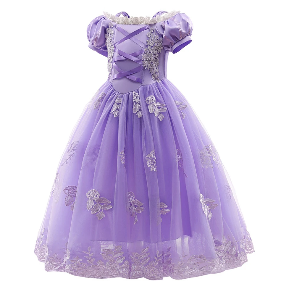 Girl Cosplay Princess Aurora Rapunzel Dress Up Kids Christmas Halloween Tulle Fancy Costume for Children Girls Birthday