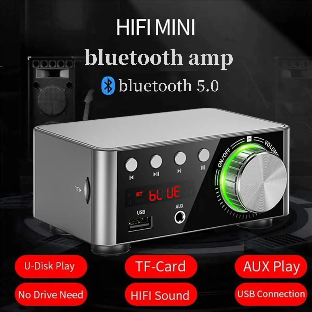 100W Mini Audio HiFi bluetooth 5.0 Power Amplifiers Class D Amplifier Tpa3116 Digital Amp 50W*2 Home Audio with Panel Control