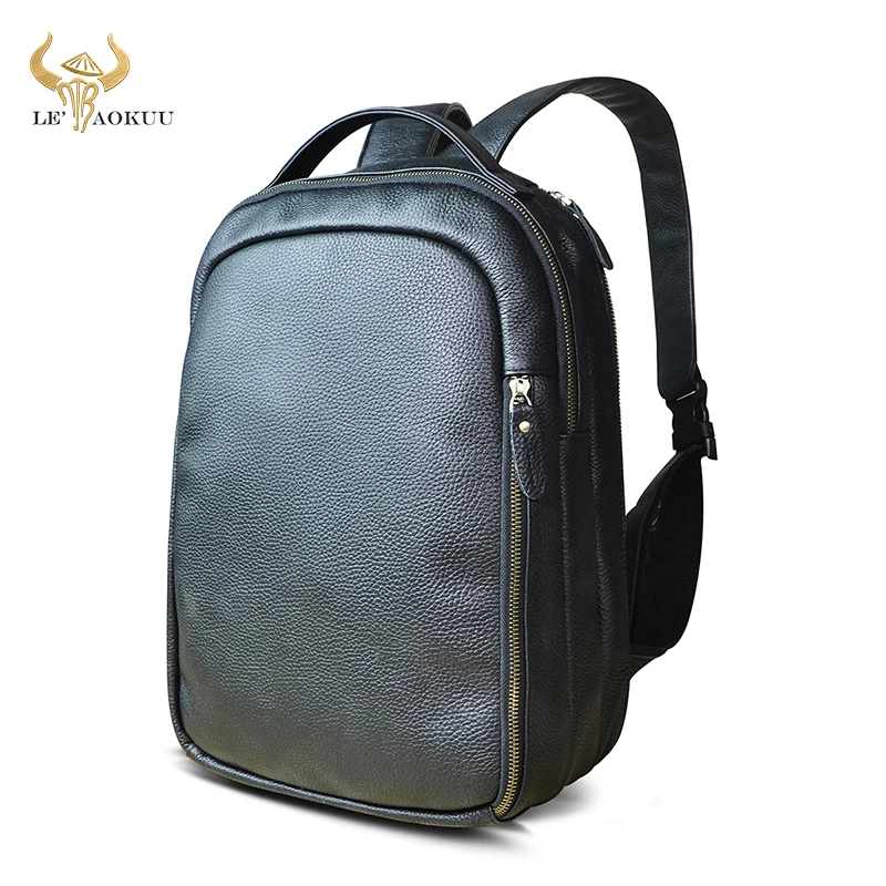 

Men Quality Leather Designer Casual Black Travel Bag Fashion University School Student Book Laptop Bag Male Backpack Daypack 621