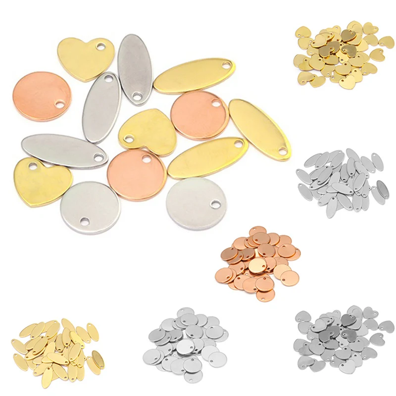 10-20pcs Round Heart Stainless Steel Charms Stamping Blanks Dog Tag Pendant For Necklaces DIY Jewelry Making Support Engrave