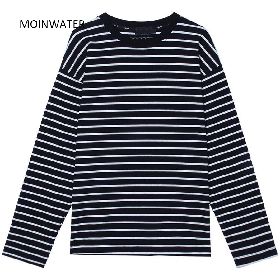 MOINWATER Women New Long Sleeve T shirts Lady White Black Striped Casual Cotton Tees Female Spring Tops MLT2108