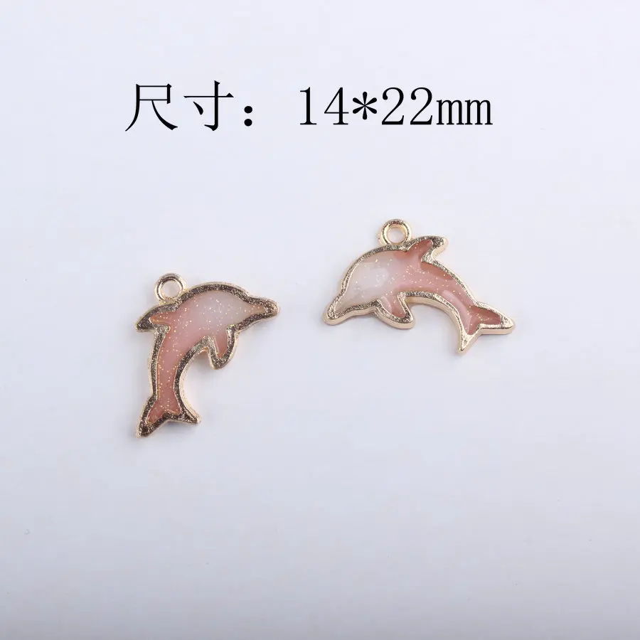 10pcs/Lot 14*22mm Dolphin Double Enamel Charms Pearlescent Drop Oil Pendants for DIY Bracelet Necklace KeyChain DIY Accessory