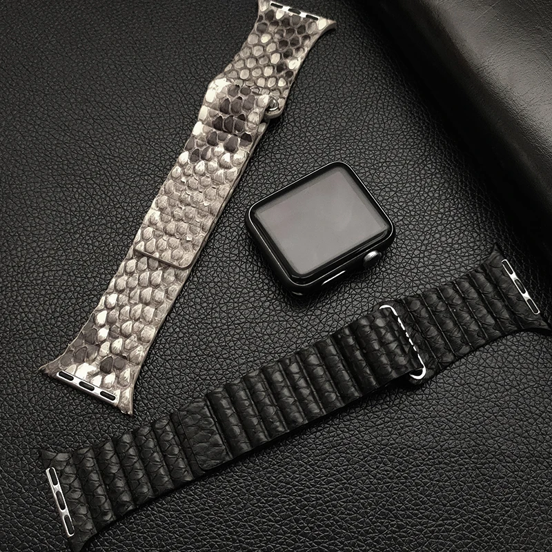 For iwatch 3 4 5 6 7 45mm Watchbands Newest Snake Skin Loop Leather Watch Band Ultra-Slim Wrist Strap For Apple Watch