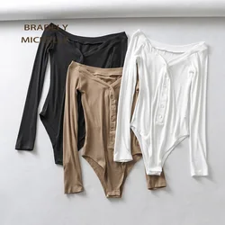 BRADELY MICHELLE Sexy Long Sleeve Off Shoulder Slim Knitted Bodysuits Women Club Outwear Jumpsuits for Women Tops