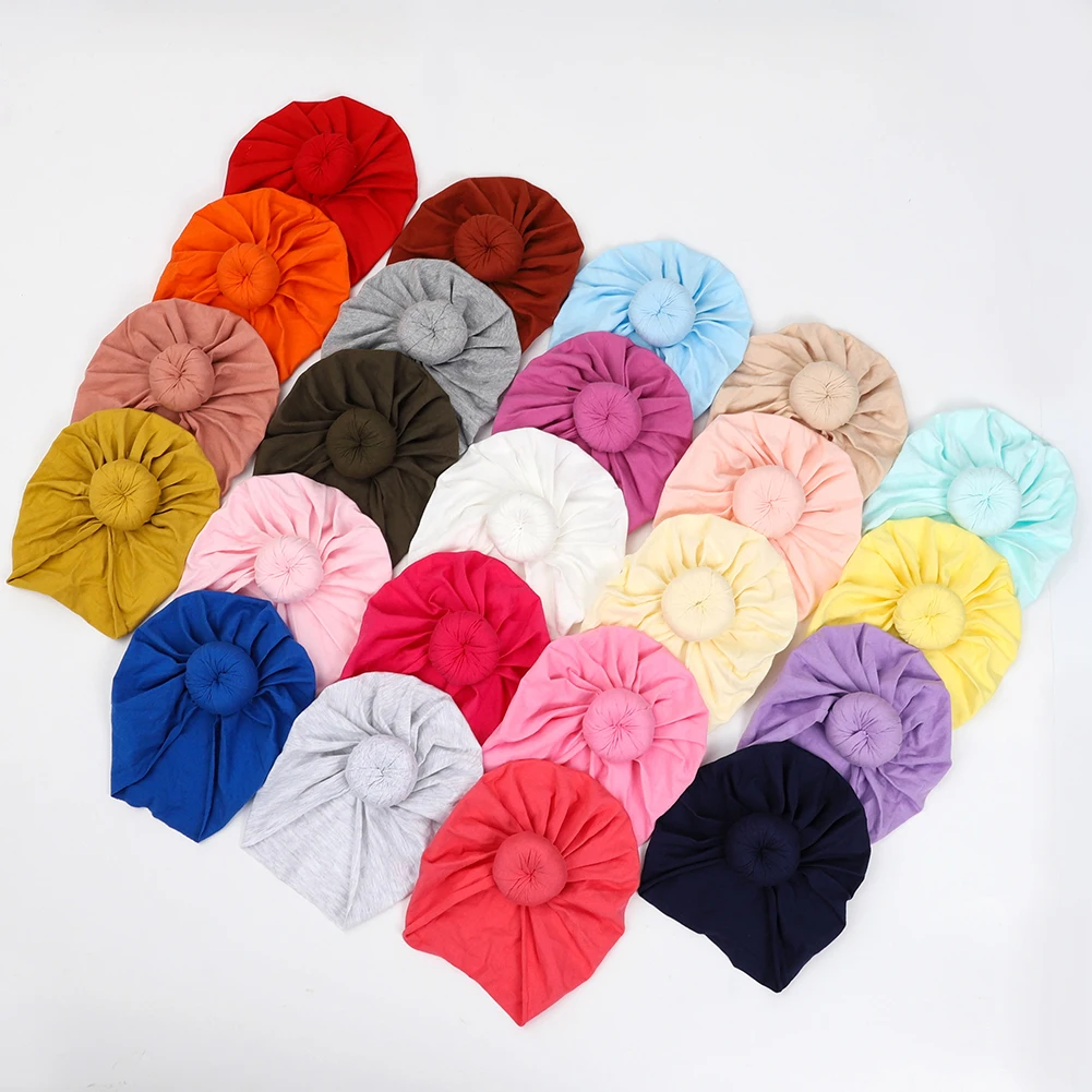 Solid Cotton Donuts Baby Boy Girls Cap Hat 0-4T Sweet Newborn Skullies Beanies Soft Turban India Topknot Headwraps Accessories