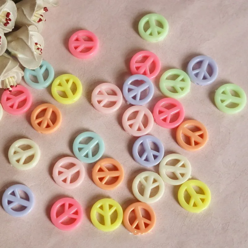 50Pcs/Lot 17mm Mixed Color Peace Symbol Acrylic Round Beads For Jewelry Making DIY Bracelet Necklace Accessories