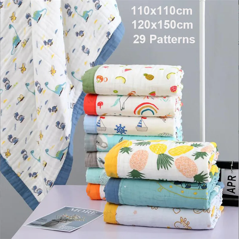 110X110Cm 120X150Cm 6 Lớp Muslin Bé Trai Cô Gái Trẻ Em Trẻ Em Ngủ Chăn Đầm Tắm 100% Cotton Sơ Sinh Bọc Chăn Cho Bé