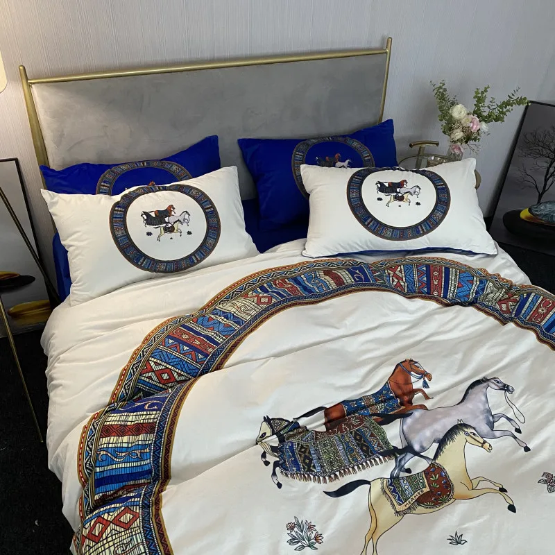 Warm Winter Running Horses Velvet Flannel Fleece Bedding set Duvet Cover Bed Linen Fitted Sheet Pillowcases Queen King 4PCS