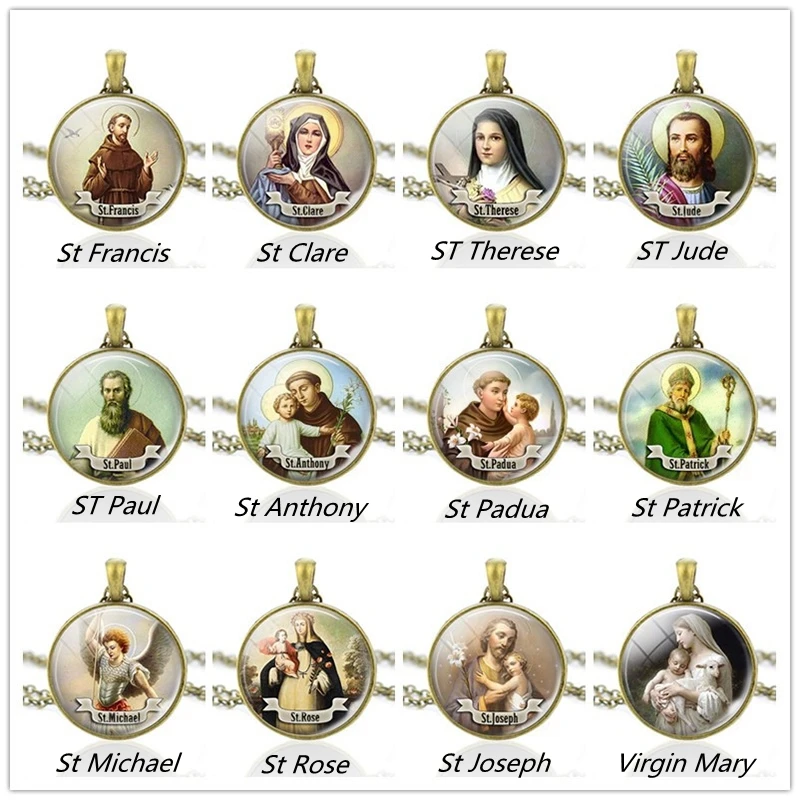 Collar con Colgante de San Francisco, San Patricio, San Miguel y la Virgen María, Joyería Religiosa, Regalos Cristianos