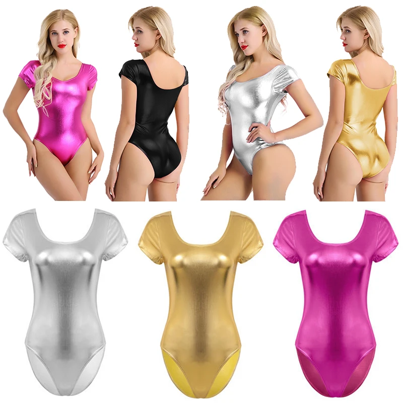 Body de Wetlook para mujer, maillot de Ballet brillante, traje de gimnasia, Body de baile ajustado, ropa Sexy para fiesta y discoteca