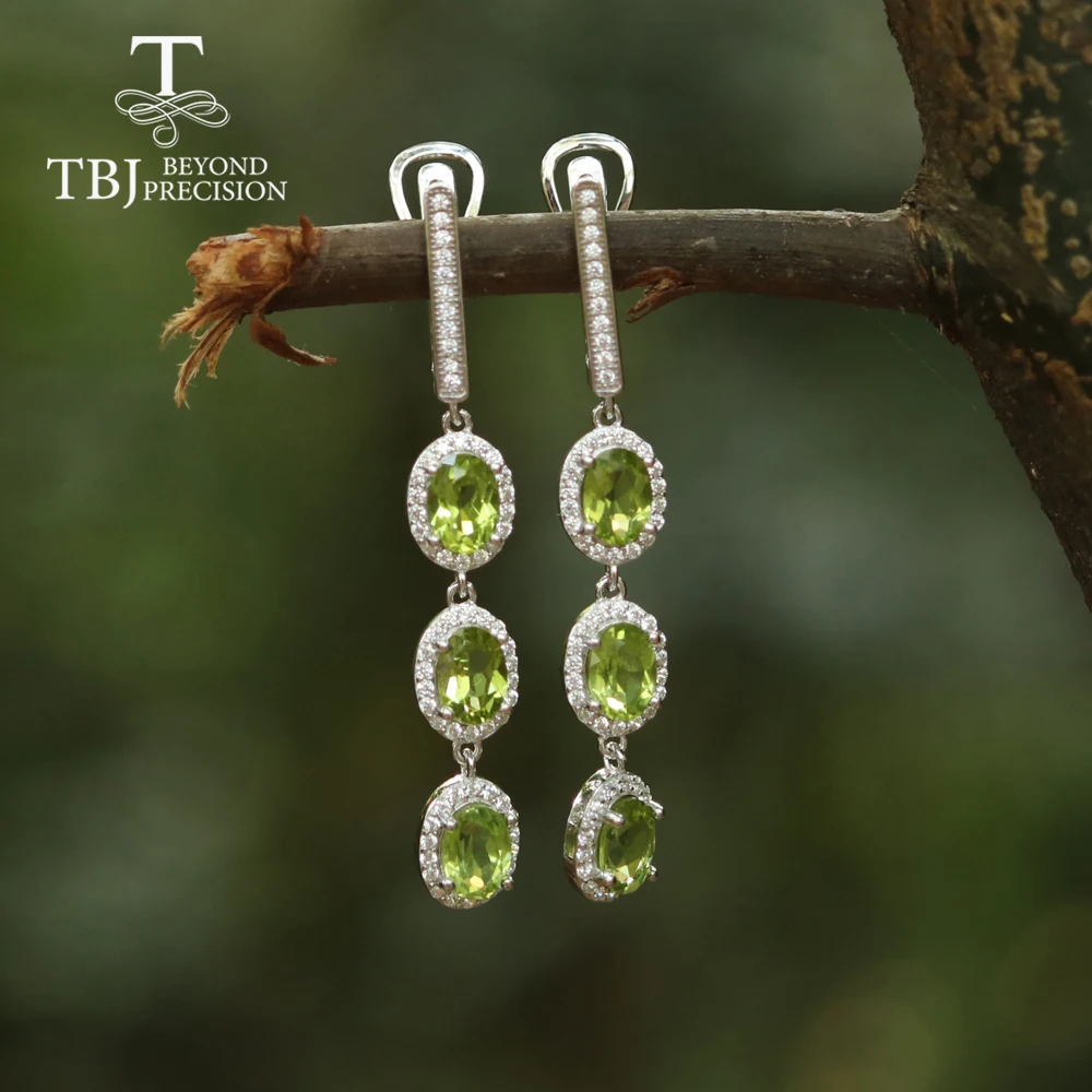 5ct up Long peridot gemstone Clasp earring 925 sterling silver fine jewelry for gilrs best gift for girlfriend tbj jewelry