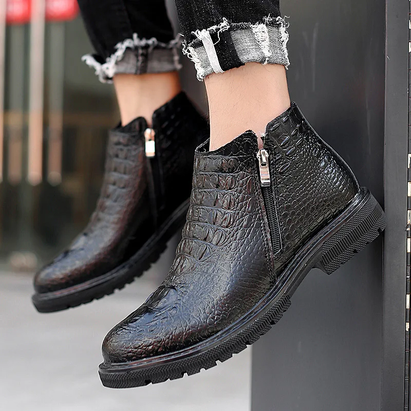 Genuine Leather Winter Boots Men Shoes Autumn Winter Warm Fur Shoes Men Ankle Boots Cowhide Male Footwear Non-slip KA1912