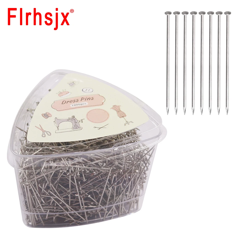 FLRHSJX 1000pcs 31mm Sewing Pins Stainless Steel Head Pins Fine Satin Pin Straight for Jewelry Making DIY Fabric Sewing Supplies