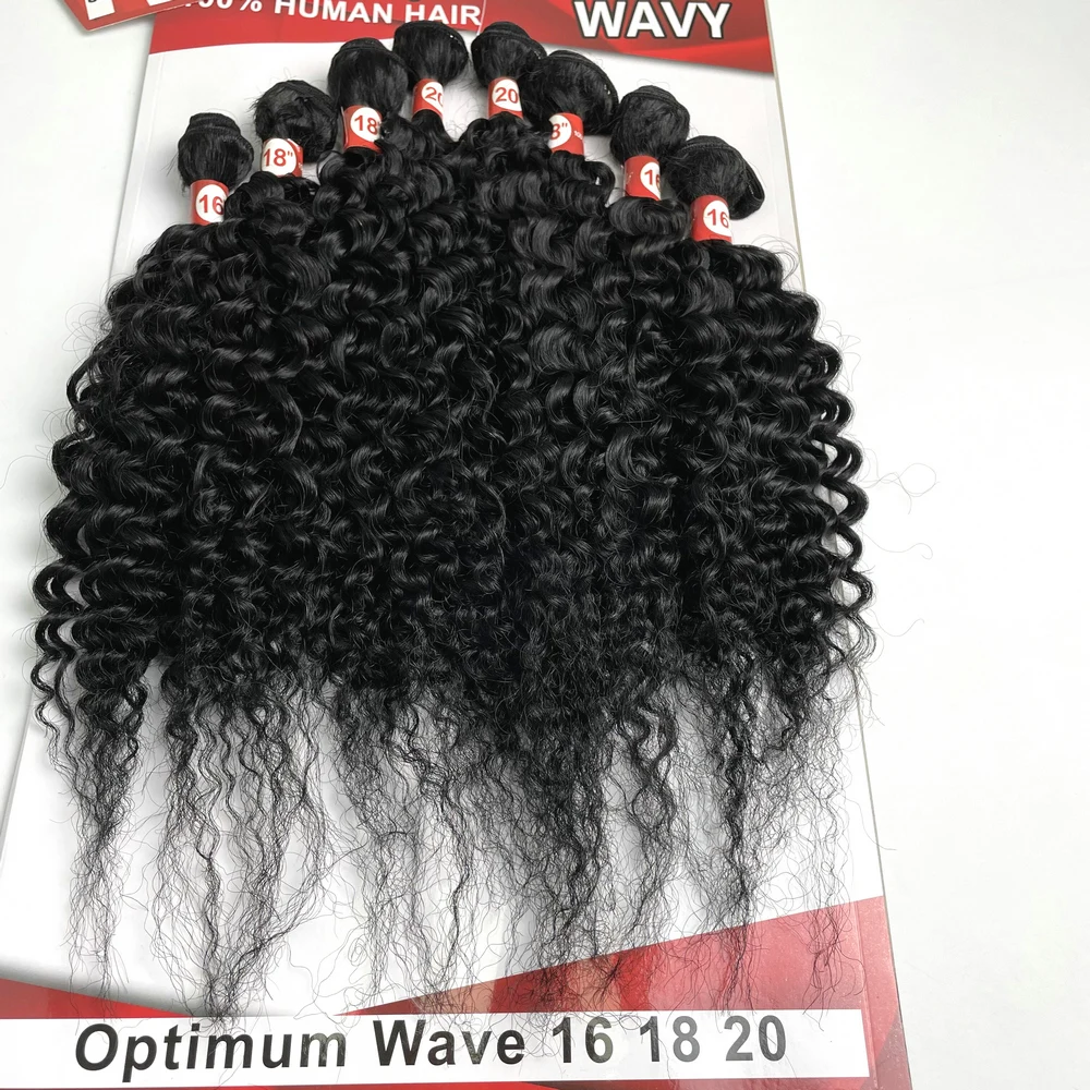 Adorable Natural Black Color Suit Package Kinky Curl Animal Mixed Synthetic Hair Weave For Black Woman 20 Inch Optimum Wave 8pcs