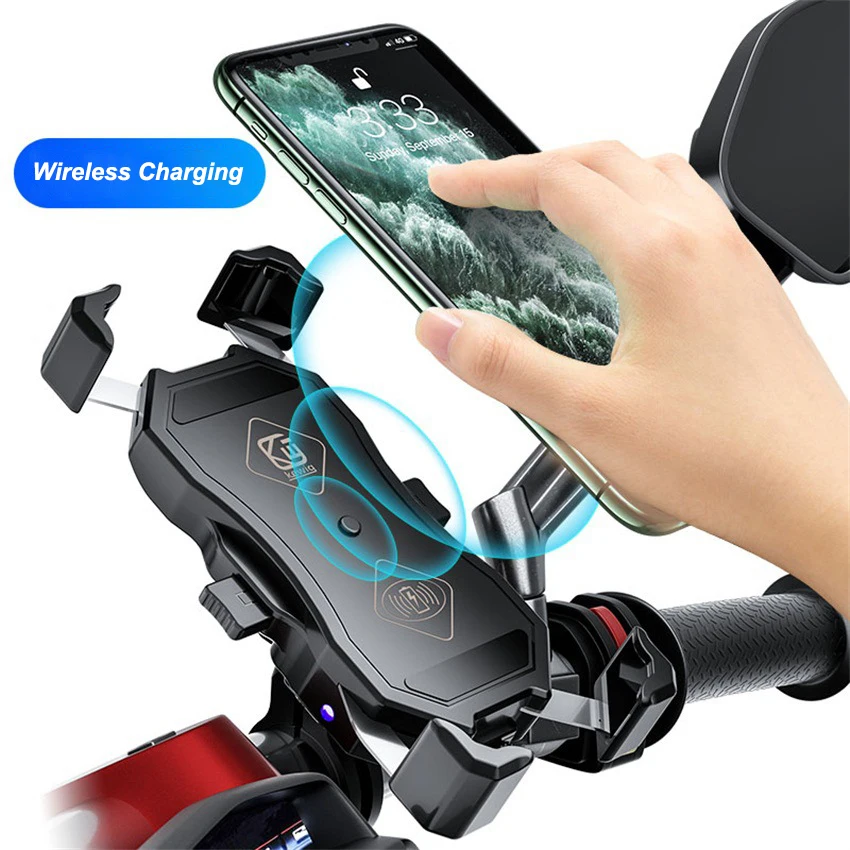 SMOYNG Waterproof Motorcycle Phone Holder Stand With Wireless QC3.0 USB Charger Moto Bicycle Handlebar Mirro Phone Support Mount