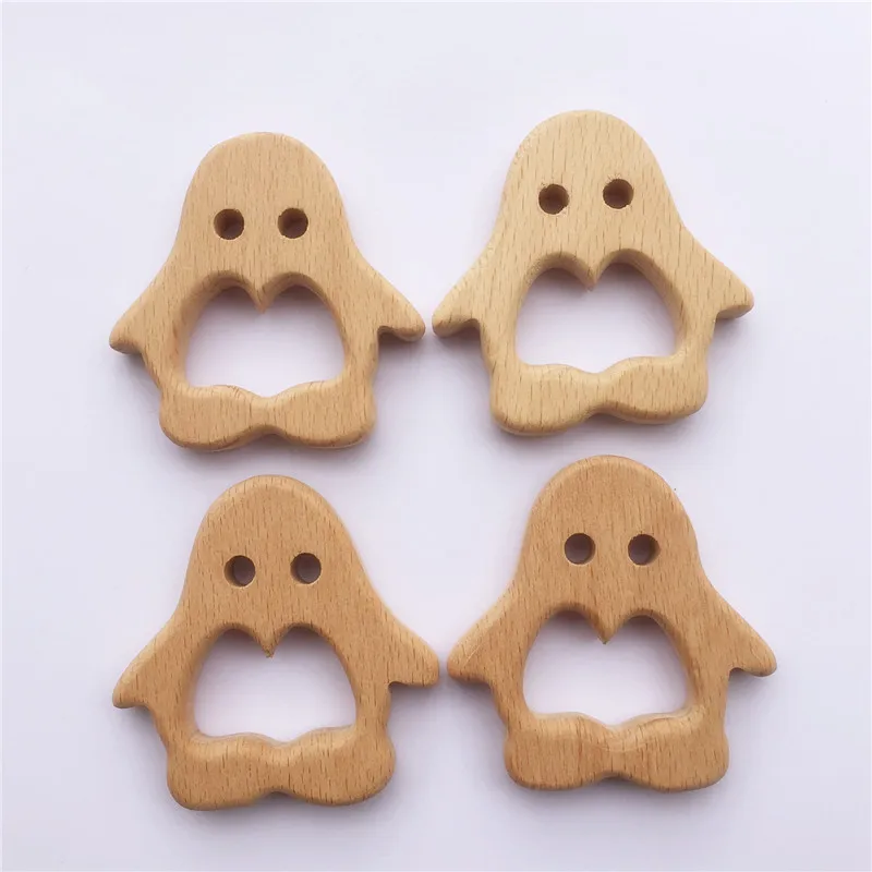 

Chenkai 10pcs Wood Penguin Teether Ring DIY Organic Eco-friendly Nature Baby Pacifier Rattle Teething Grasping Animal Toy