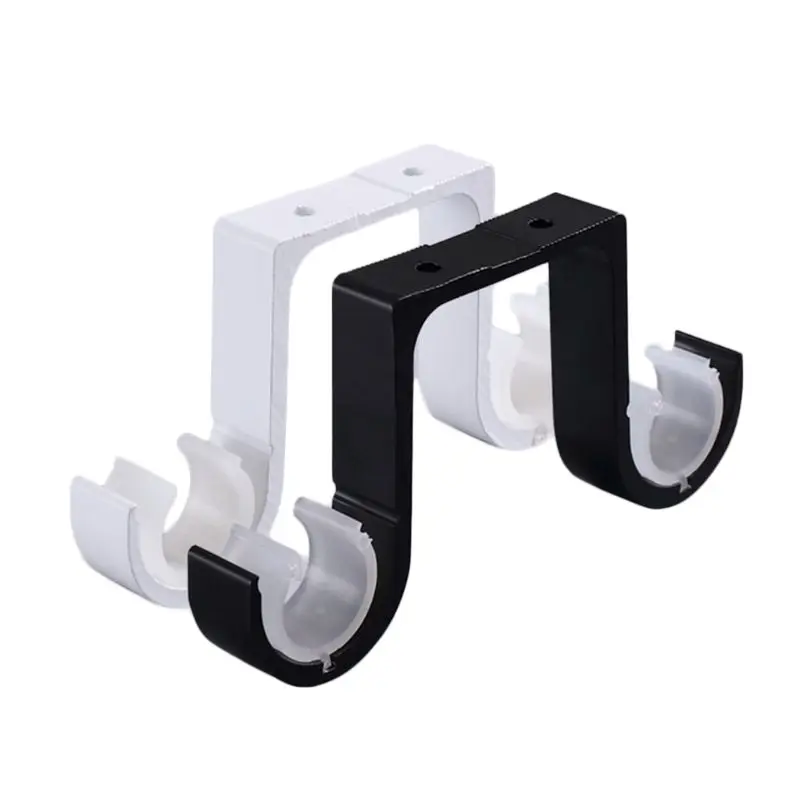 2024 New 2pcs Double Curtain Rod Brackets Window Hardware Hook Holder Hanger Home Decor