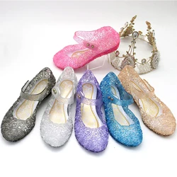 Girls Kids Summer Crystal Sandals Princess Jelly High-Heeled Clogs Shoes Princess Cosplay Party Dance Shoes