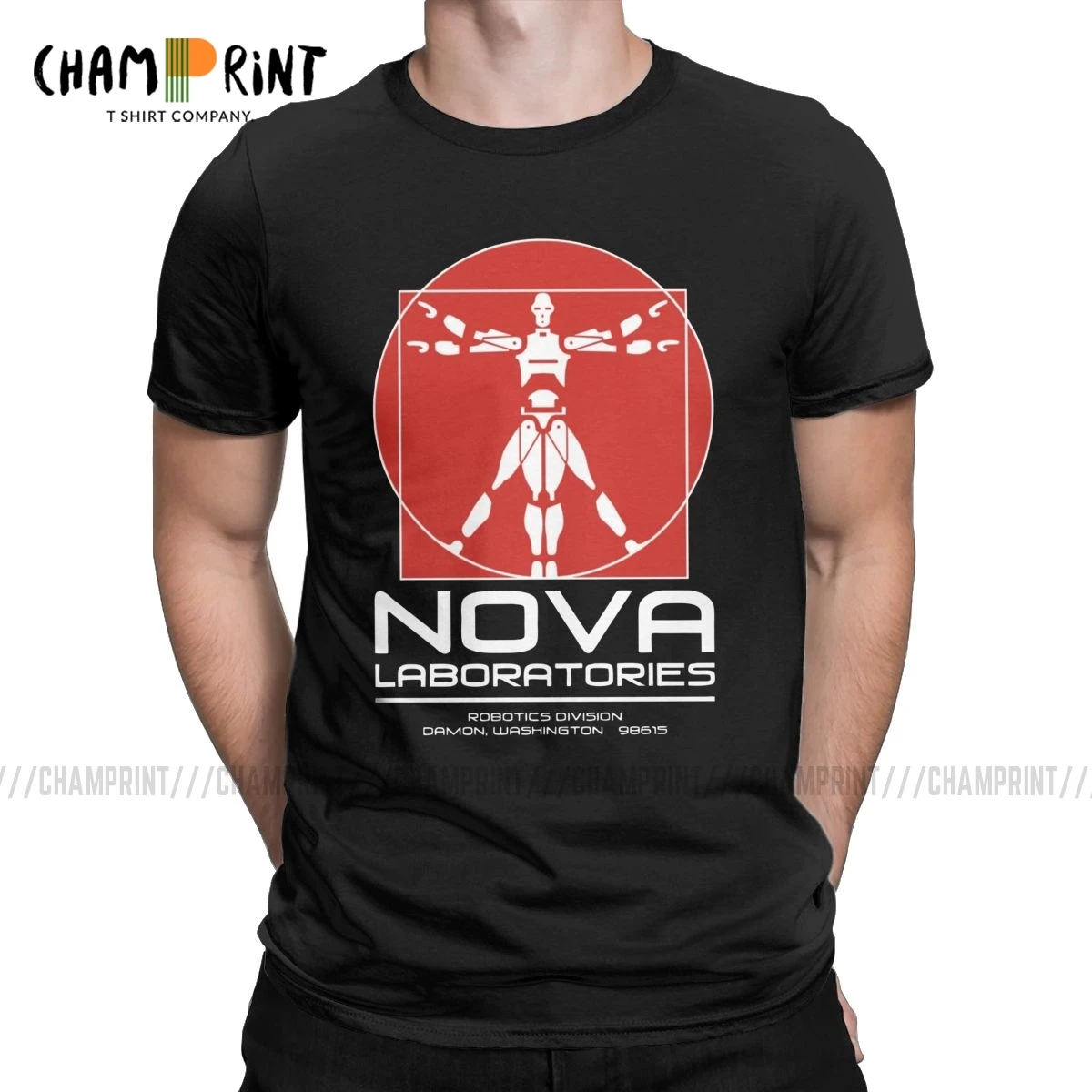 Awesome Nova Laboratories Short Circuit T-Shirts Men 100% Cotton T Shirt Johnny 5 80s Retro Robot Movies Tee Shirt 6XL Tops