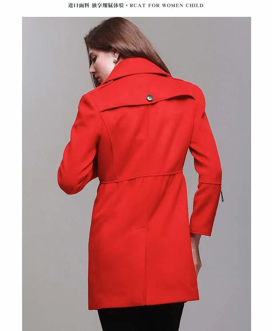 

Wool Coat Women Winter Long Slim 2020 Fashion Doulbe Breasted Trench Coat Lady Work Wear Red Jacket manteau femme hiver LX2564