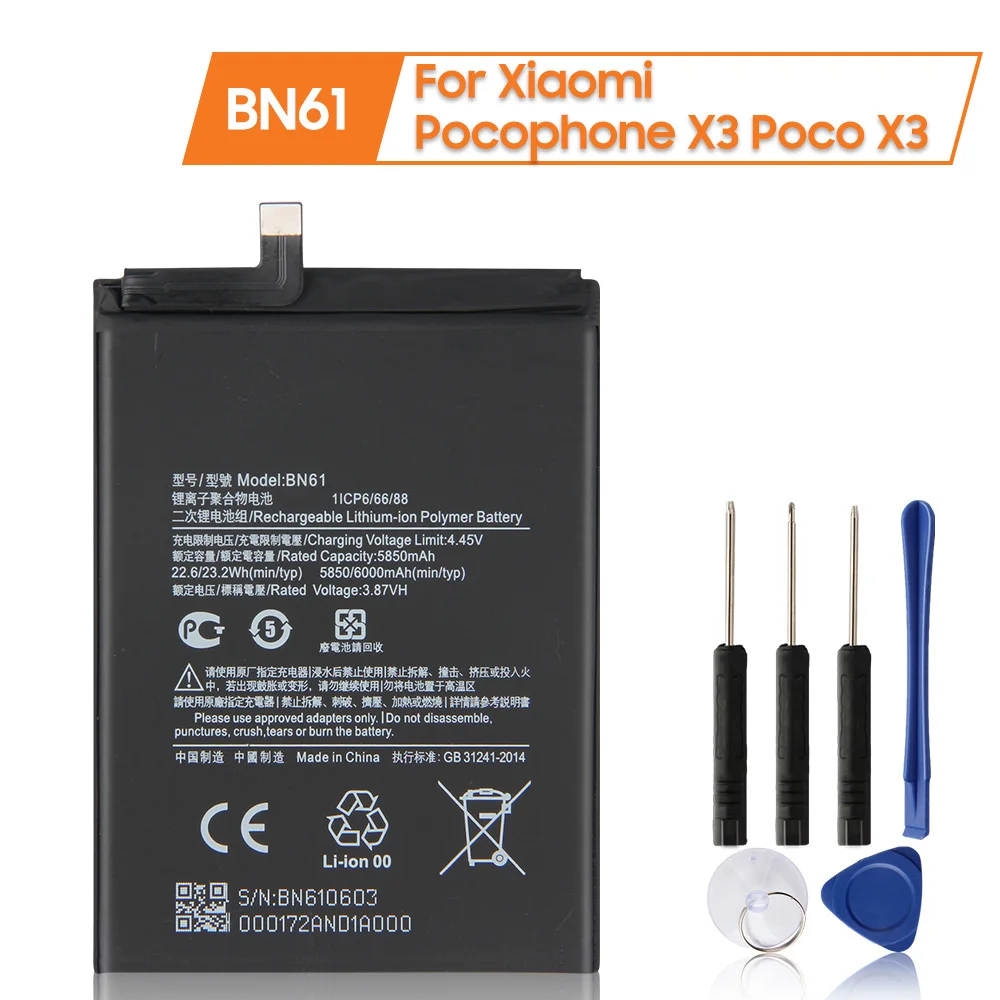 Replacement Battery BN61 For Xiaomi Pocophone X3 Poco X3 Rechargeable Phone Battery 6000mAh