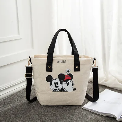 Disney Mickey Mouse Wanita Kanvas Tas Bahu Selempang Kartun Fashion Minnie Tas Besar Kapasitas Shopping + Tas