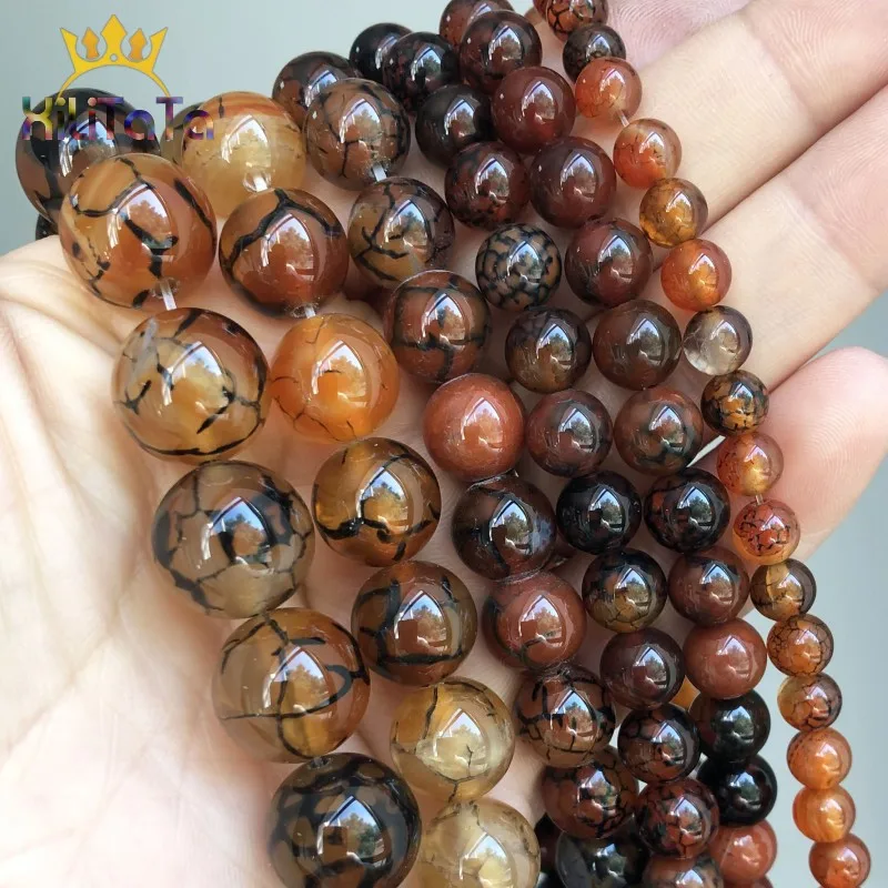 

Coffee Crackle Onyx Agates Beads Natural Round Loose Spacer Beads For Jewelry Making DIY Bracelets Necklaces 15'' 6/8/10/12/14mm