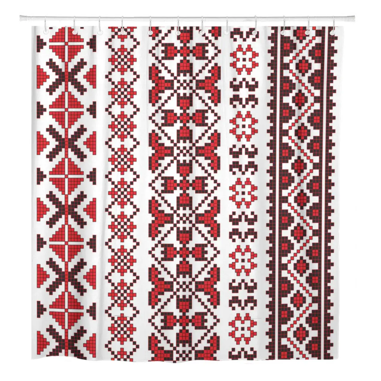 Romania Traditional Romanian Folk Knitted Pattern Ukraine Bucovina Collection Shower Curtain Waterproof Fabric 60 x 72 Inches