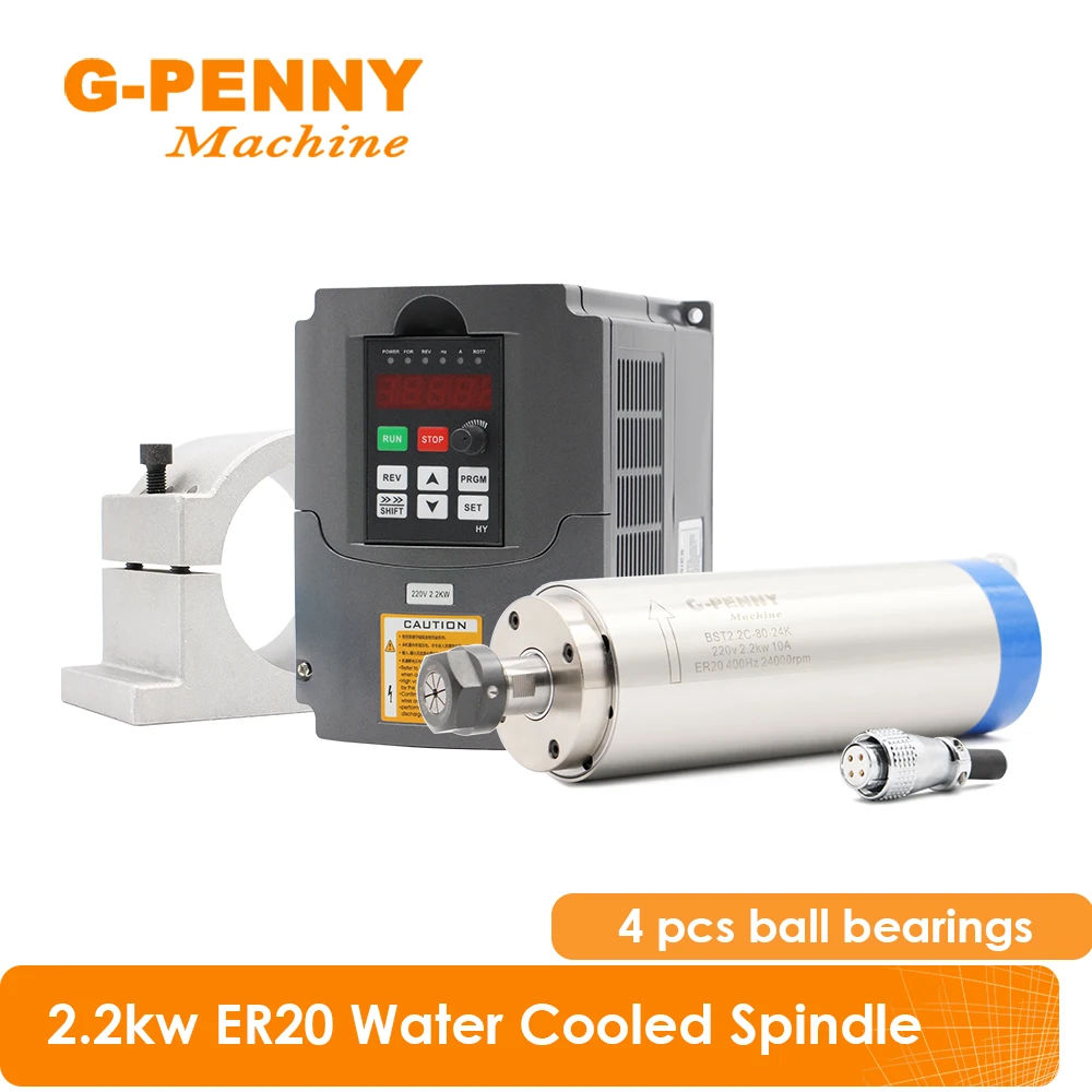 

G-penny 2.2KW ER20 Water cooled spindle motor 80mm & 2.2KW HUANYANG Motor Speed Controller & 80mm Bracket R