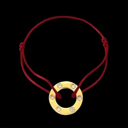 Vankeliif brand Simple stainless steel round inlaid zirconium lovely bracelet classic self-woven red rope party unisex jewelry