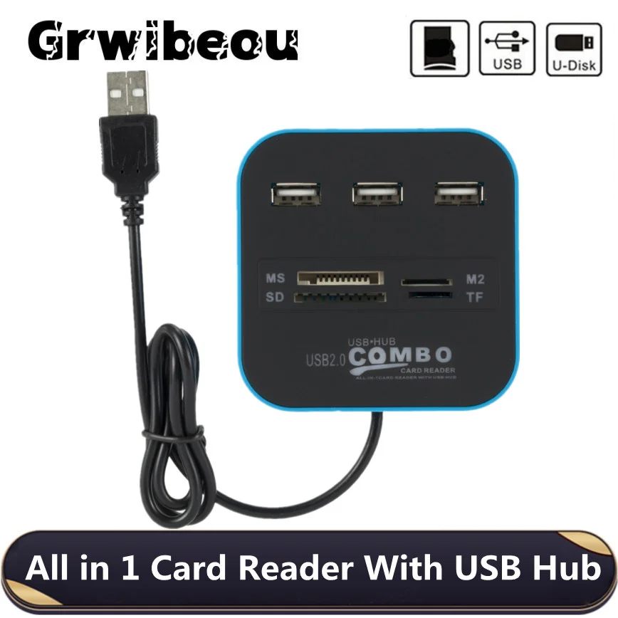 Grwibeou  USB Hub Combo 3 Ports USB 2.0 Micro Card Reader SD/TF USB Splitter Hub Combo All In One for PC Computer Accessories