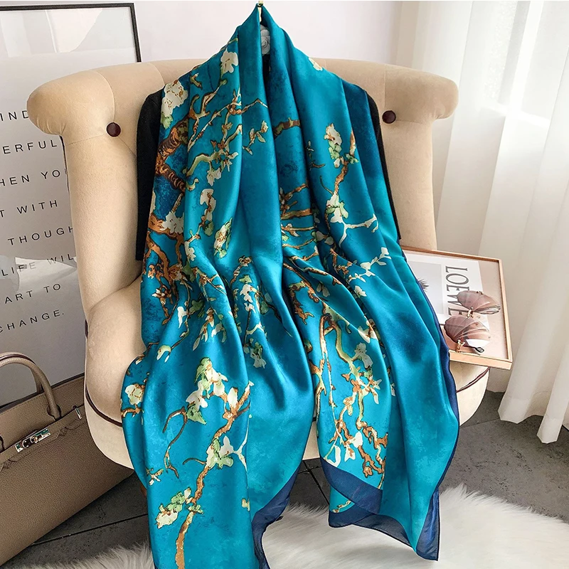 180*90cm Luxury Brand New Style Autumn Winter Popular Flower Headcloth Women Fashion Silk Print Scarf Ladies Beach Shawl foulard