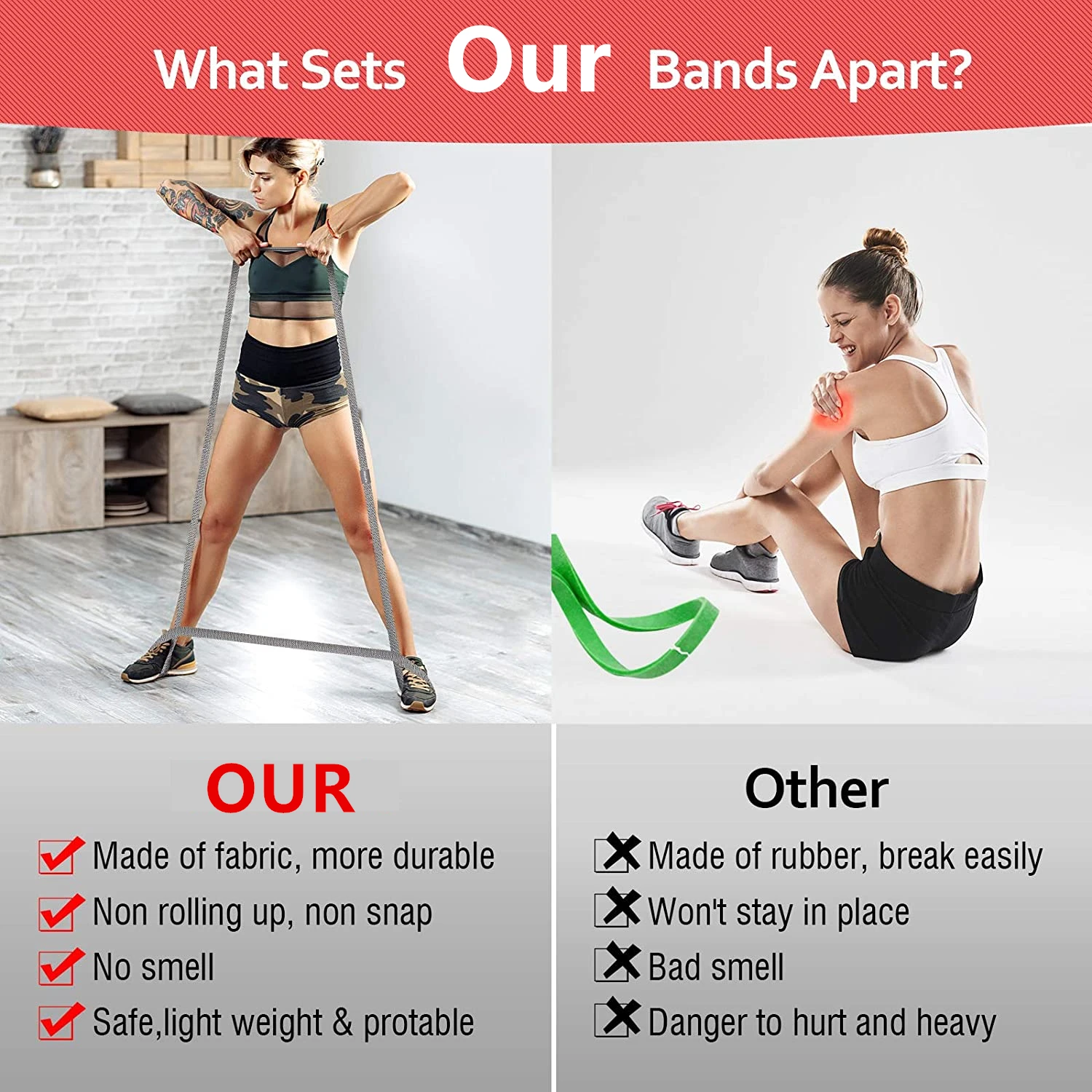 105lb Long Resistance Loop Band Set Unisex Fitness Yoga Elastic Bands Hip Circle Thigh Squat Band Workout Gym Equipment for Home