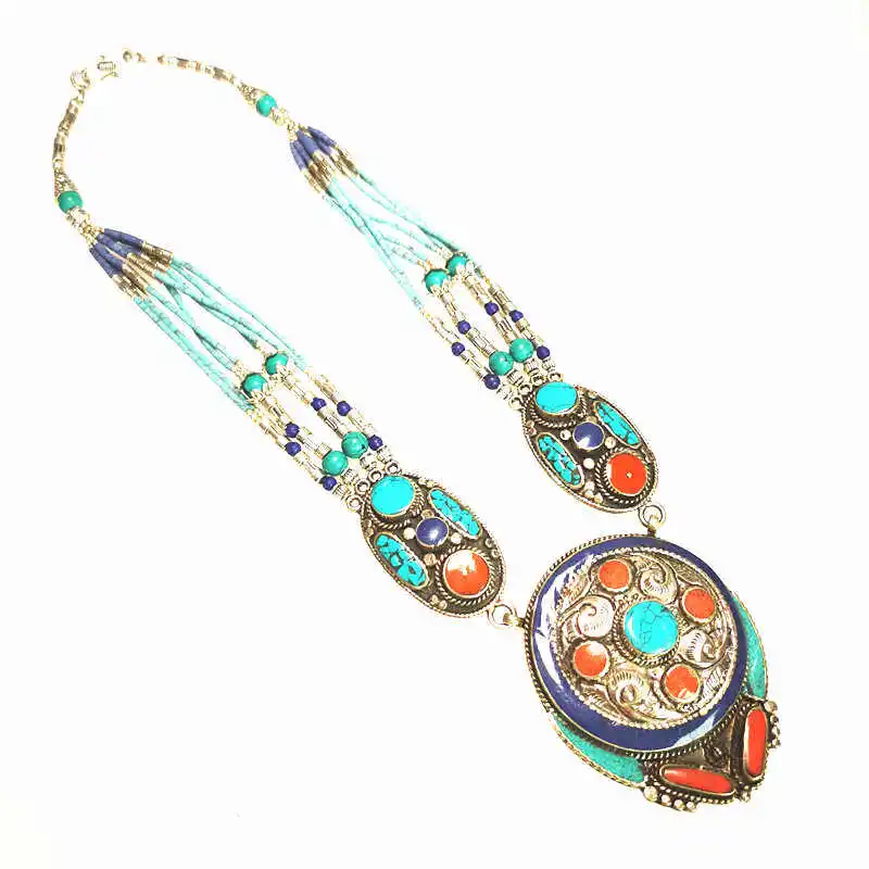 Tibetan Necklace Ethnic BOHO Vintage Necklace Copper Inlaid Multi Statements Tibetan jewelry TNL189