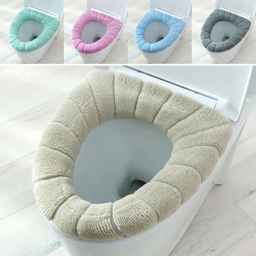 Winter Warm Toilet Seat Cover Mat Bathroom Toilet Pad Cushion With Handle Thicker Soft Washable Pad Bathroom Accessories