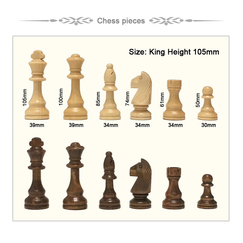 32/34 Wooden Chess Pieces King Height 105mm Chess Game High Quality Chess Set Standard Chessmen with PU Chessboard IA8