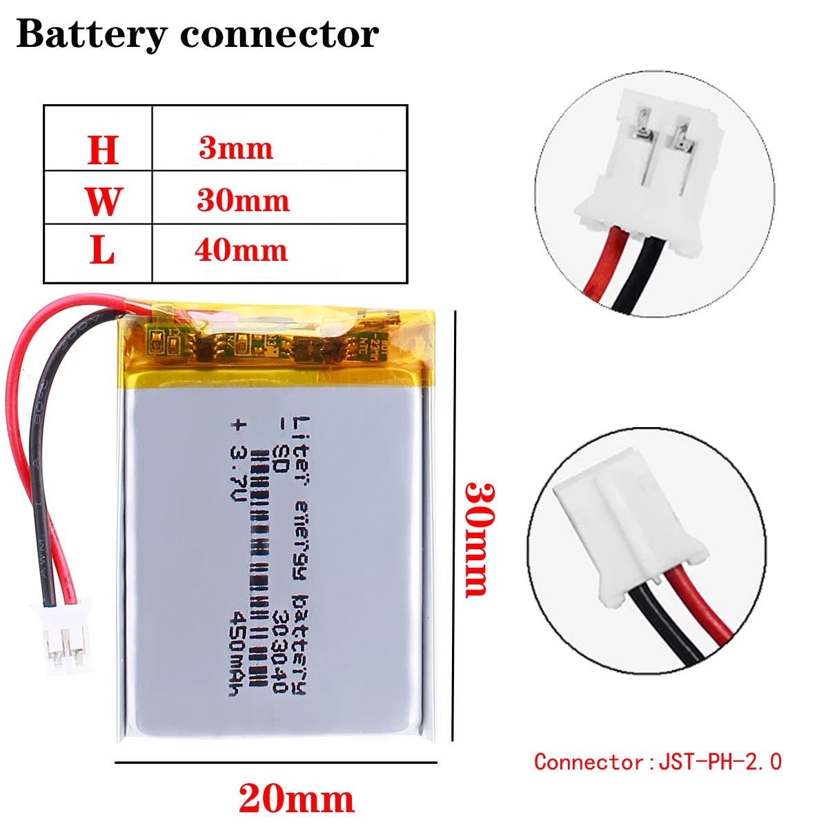 3.7V 450mAh 303040 Rechargeable Battery For MP3 MP4 mobile bluetooth GPS Toy reading pen speaker lithium-ion Lipo Battery