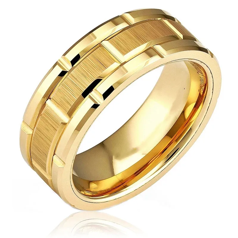 8mm Fashion Men Rings Stainless Steel Gold Plated Brushed Wedding Bands Anniversary Classic Jewelry For Men Party Gift