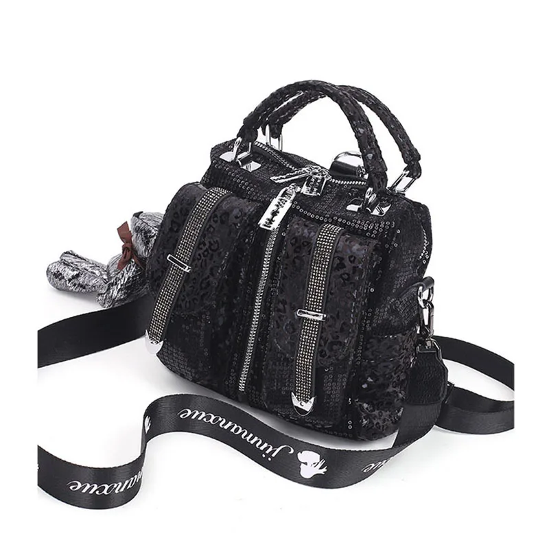 Diamond Sequin Leather Women's Backpack Fashion Luxury Shoulder Bag Mochila Teenage Girl Small School Bags Black Travel Knapsack