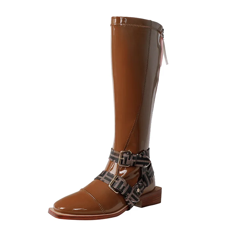 High Quality New Brown Knee High Boots for Women Brand Designer Autumn Winter Fashion Motorcycle Punk