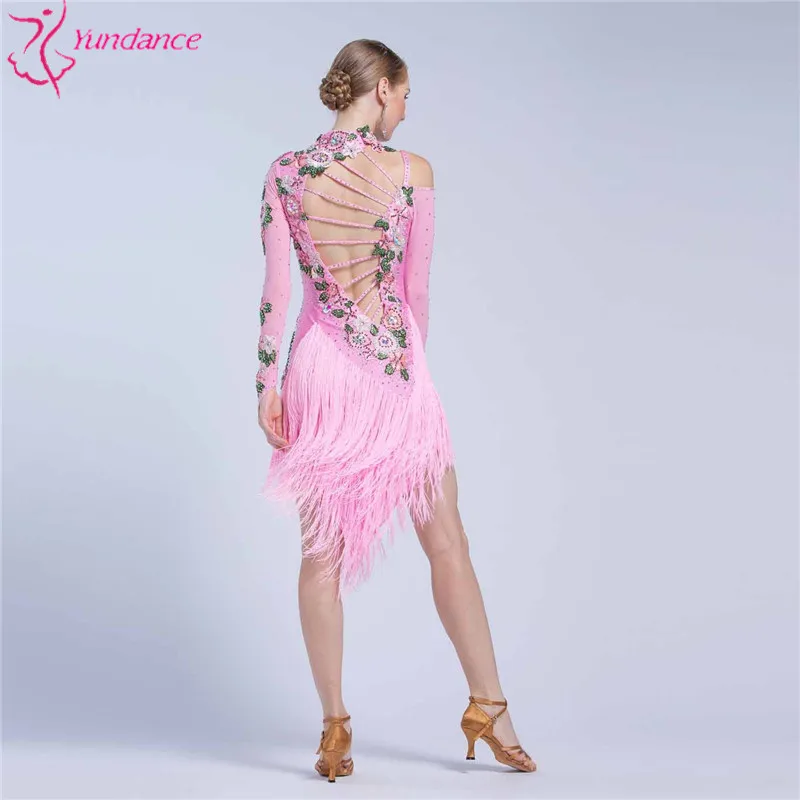 L-1759 Sexy Backless Latin Tassel Dance Rhinestone Dress, High Quality Fringes Latin Dance Dress Women