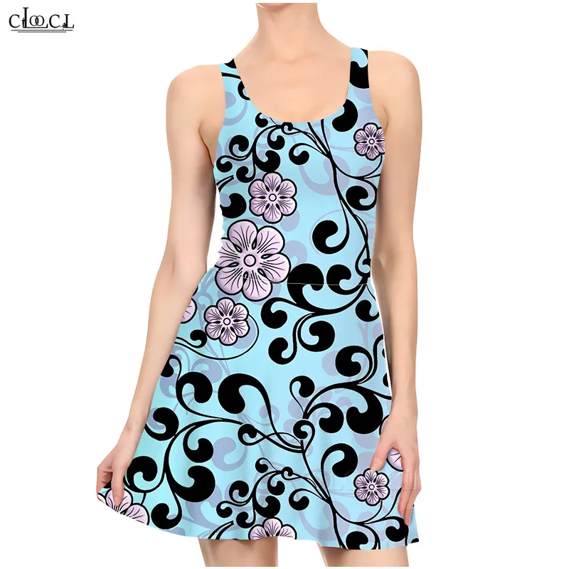 

CLOOCL Paisley National Flower Dress Fashion 3D Print Female Sleeveless Gown Sexy Streetwear Women's Clothing